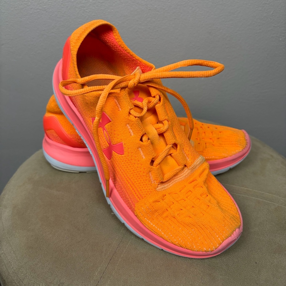 Under Armour Threadborne Slingflex Running Shoes Neon Orange Coral Women's 9.5 - Picture 3 of 15